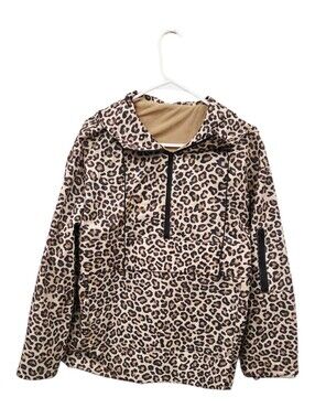 Leopard Print Hooded Pullover Jacket - Tan/Black